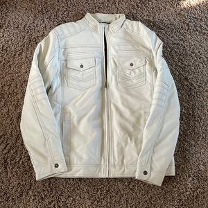 Men’s L BKE white leather jacket